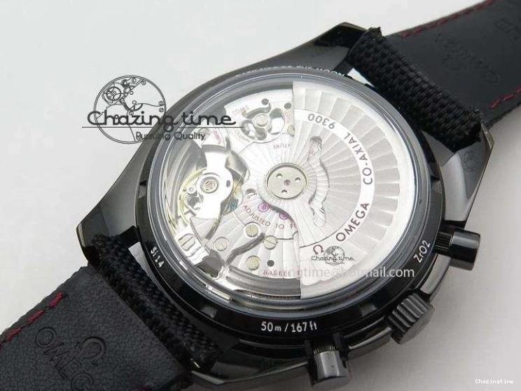 0817 DailyWear Speedmaster Professional Chronometer PVD Black Dial On Black Leather Strap A 8259